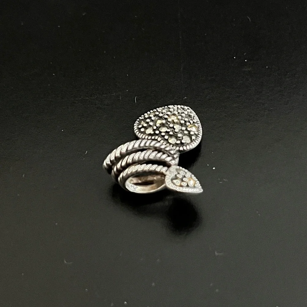 925 Sterling Silver and Marcasite Double Heart Rope Necklace Charm Pendant